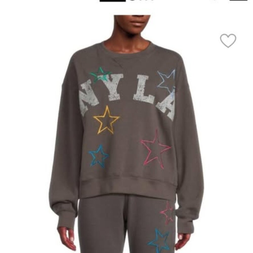 VINTAGE HAVANA women’s Graphic Star NYLA Embroidered Fleece Sweatshirt size L